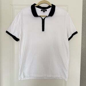 Express White Polo Shirt with Navy Trim Men's Medium